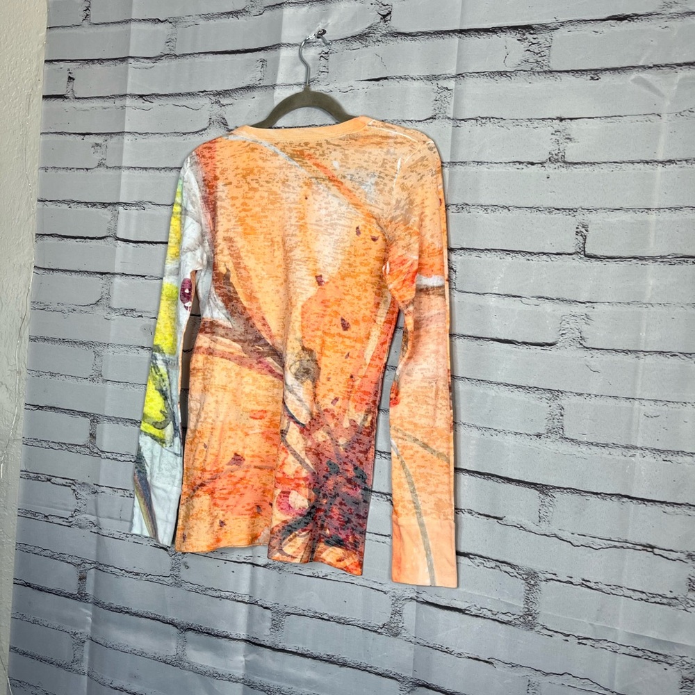 Before + Again Orange Red Graphic Long Sleeve Crew Shirt True to Size Women’s S - Picture 9 of 15